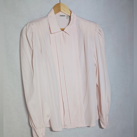Vintage Marlis Korea Sz 18 Light Pink Pleated Long Sleeve Blouse - Picture 2 of 5
